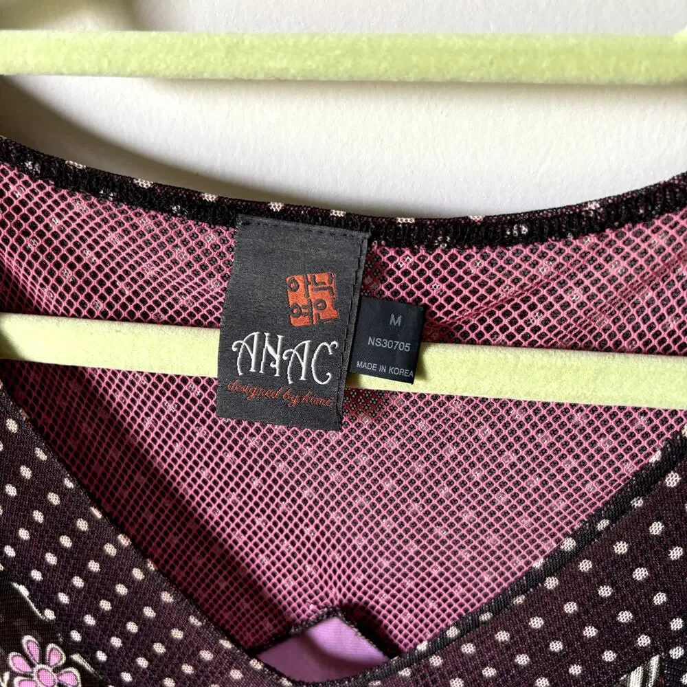 ANAC by Kimi Black Pink Floral Polka Dot Midi Dress Sz M - Picture 6 of 12